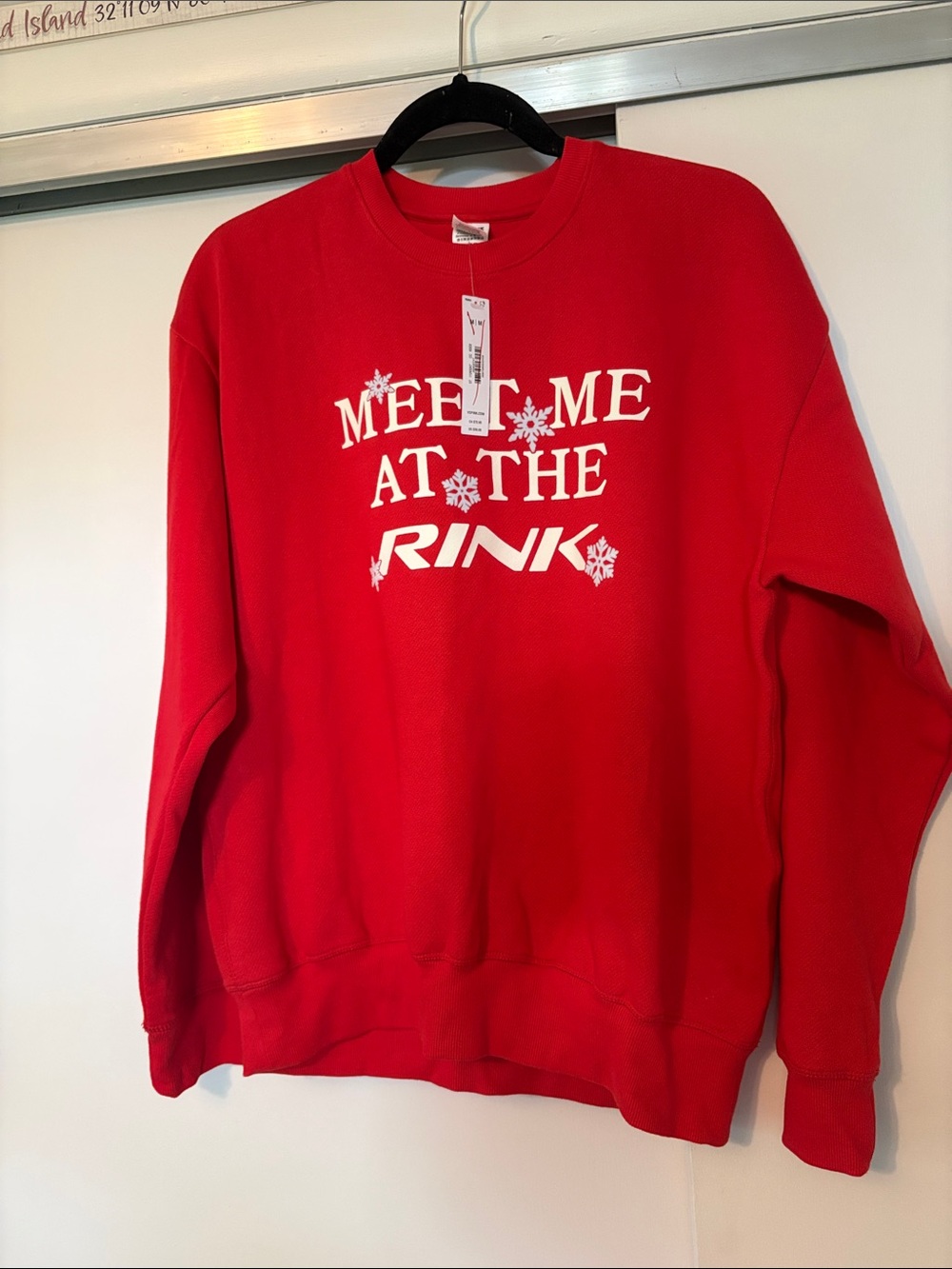 PINK Victoria's Secret Red 'Meet Me at the Rink' Medium Crewneck Sweatshirt